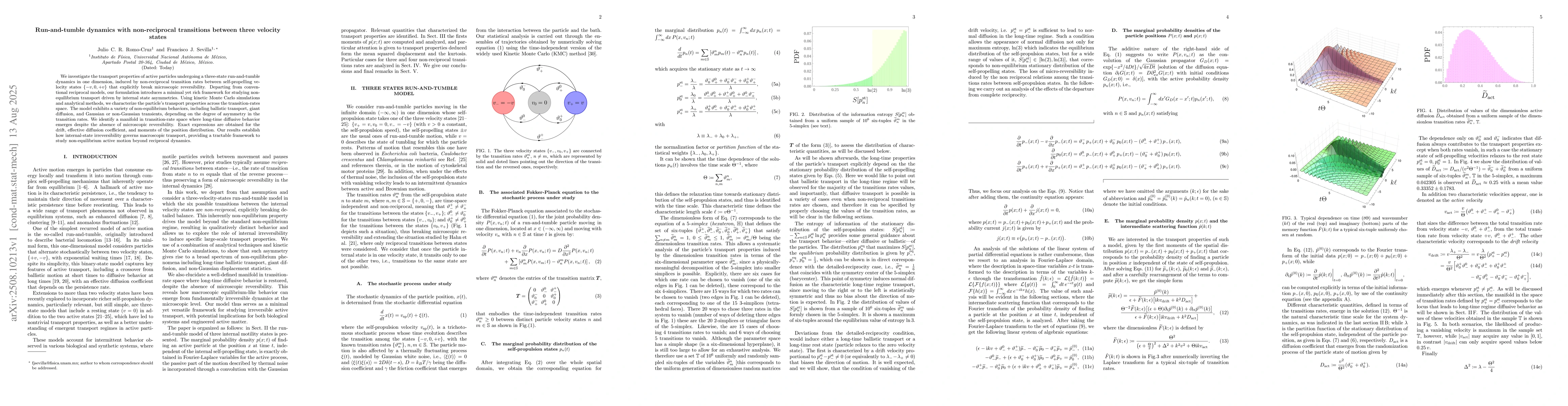 Thumbnail for Run-and-tumble dynamics with non-reciprocal transitions between three
  velocity states