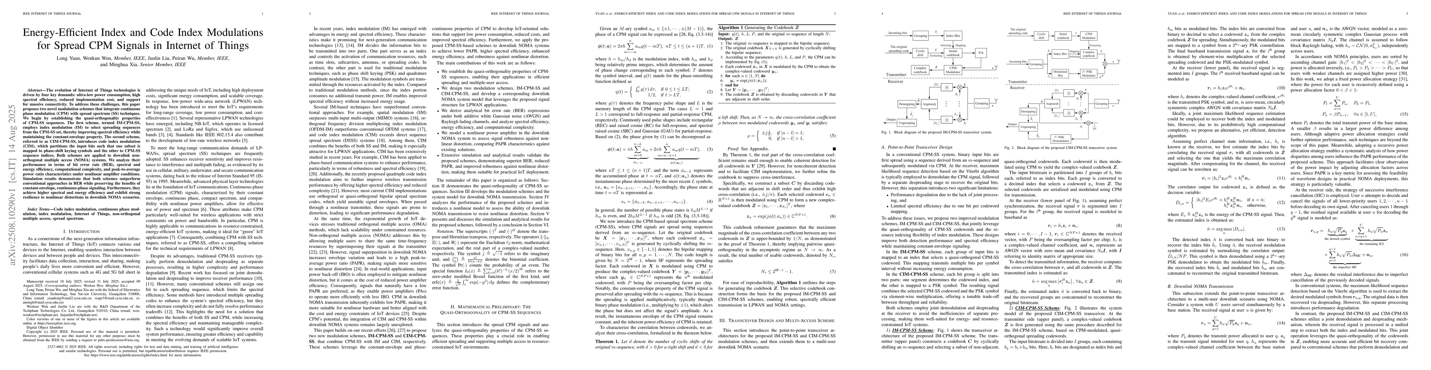 Thumbnail for Energy-Efficient Index and Code Index Modulations for Spread CPM Signals
  in Internet of Things