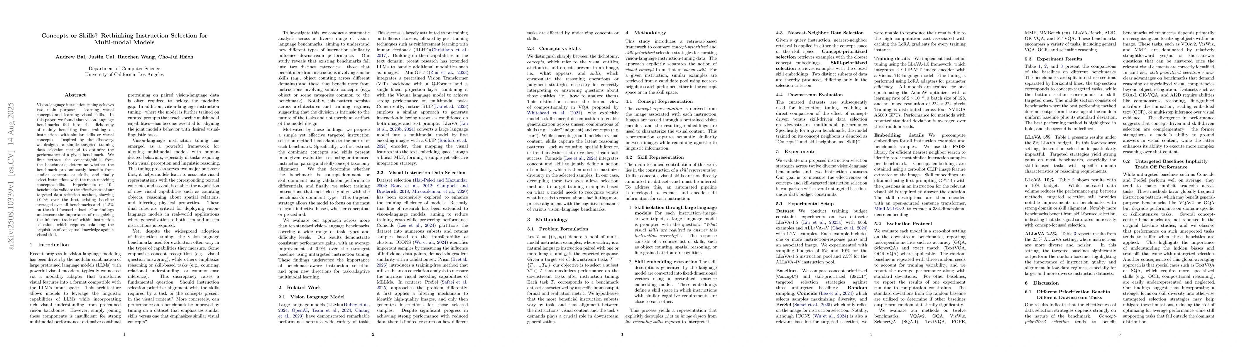 Thumbnail for Concepts or Skills? Rethinking Instruction Selection for Multi-modal
  Models