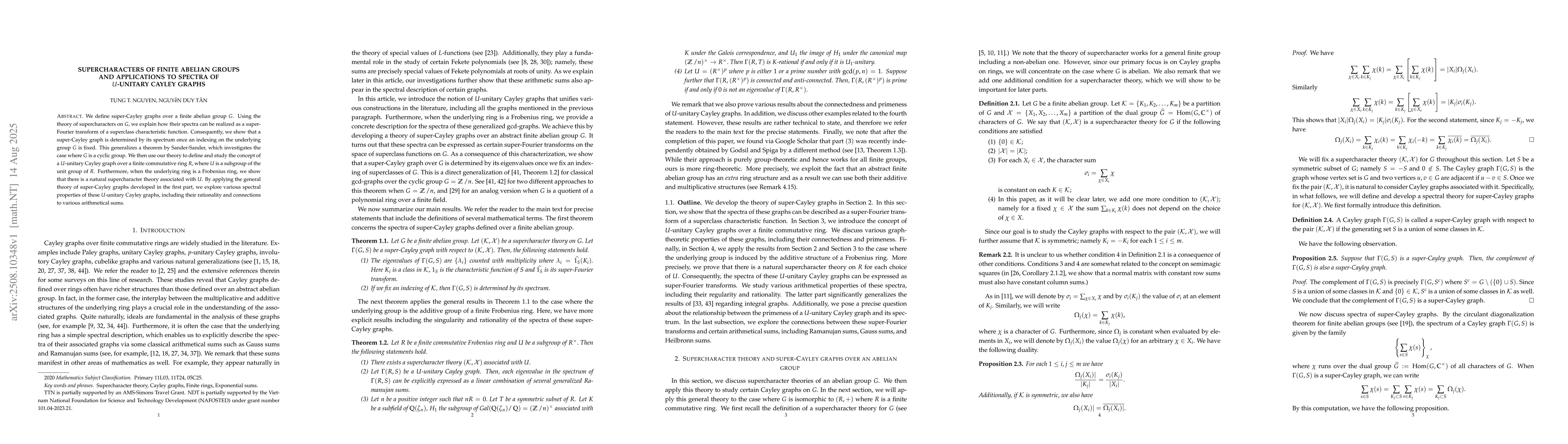 Thumbnail for Supercharacters of finite abelian groups and applications to spectra of
  $U$-unitary Cayley graphs