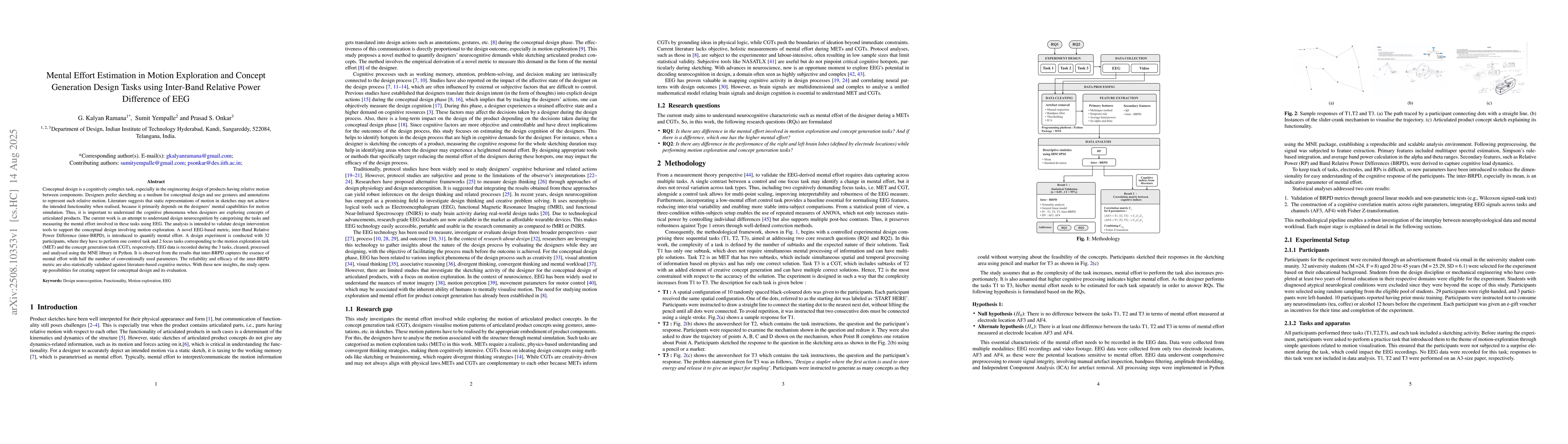Thumbnail for Mental Effort Estimation in Motion Exploration and Concept Generation
  Design Tasks using Inter-Band Relative Power Difference of EEG
