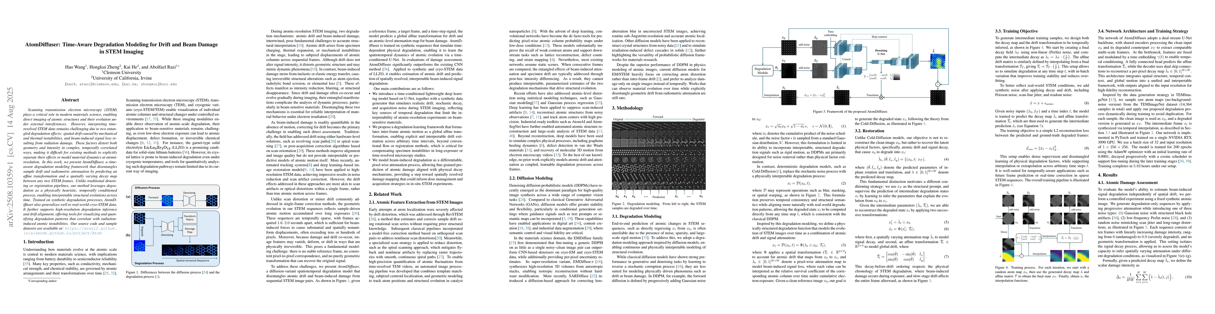 Thumbnail for AtomDiffuser: Time-Aware Degradation Modeling for Drift and Beam Damage
  in STEM Imaging
