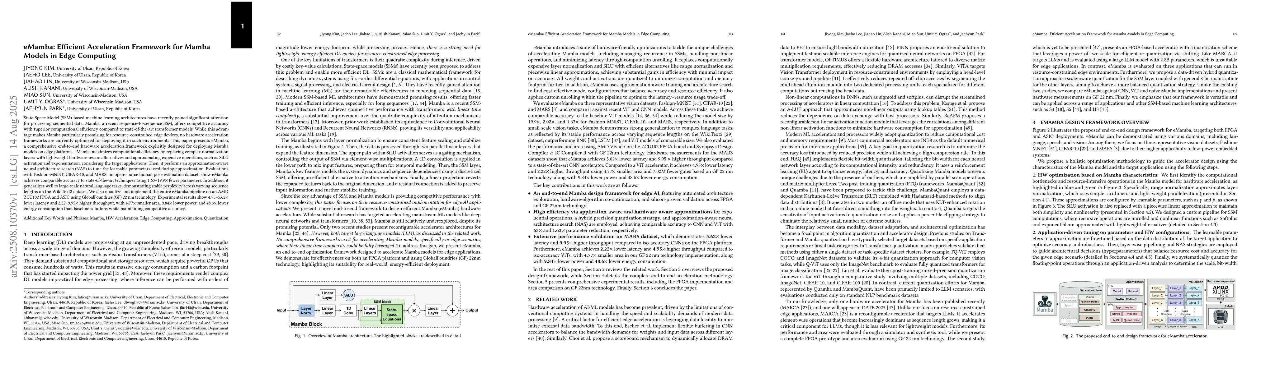 Thumbnail for eMamba: Efficient Acceleration Framework for Mamba Models in Edge
  Computing