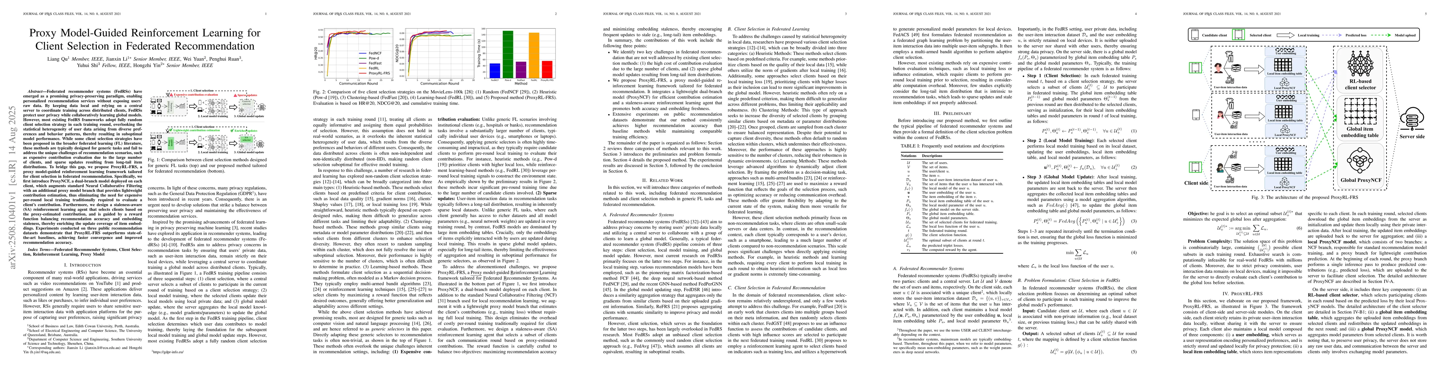 Thumbnail for Proxy Model-Guided Reinforcement Learning for Client Selection in
  Federated Recommendation
