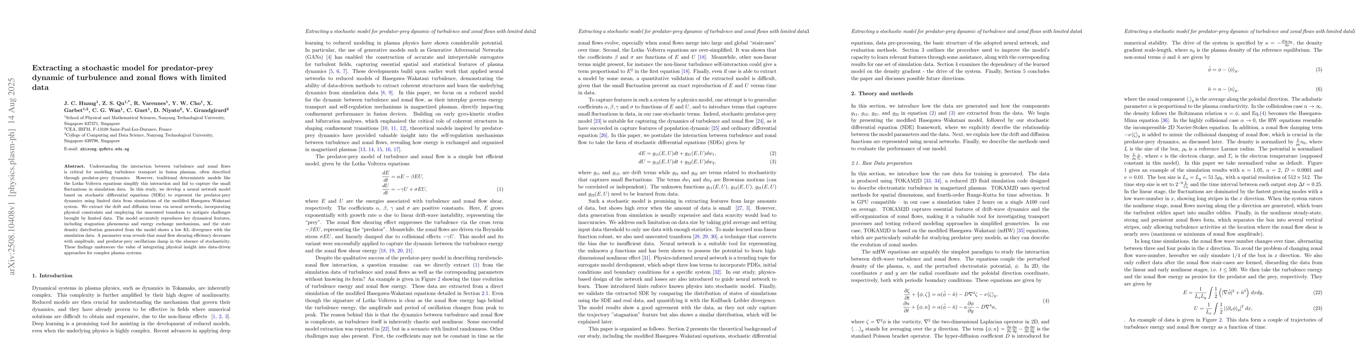 Thumbnail for Extracting a stochastic model for predator-prey dynamic of turbulence
  and zonal flows with limited data