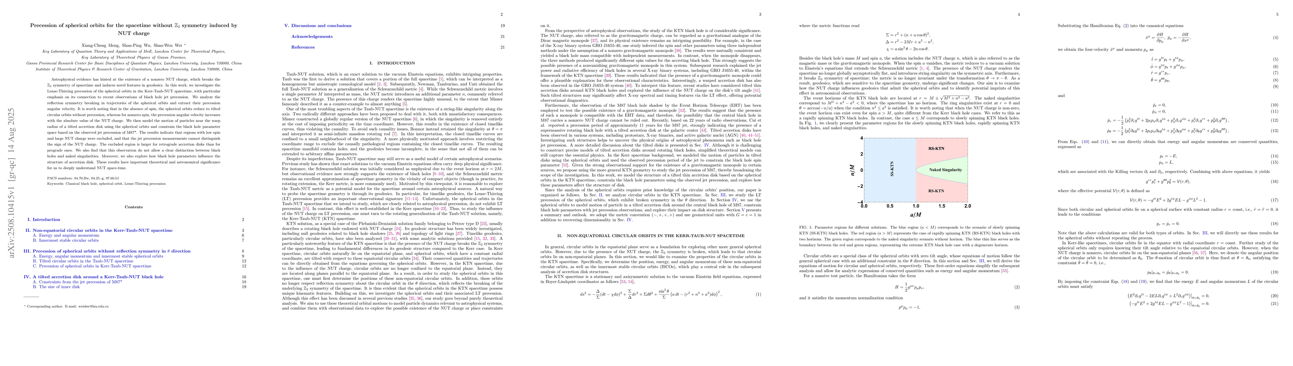Thumbnail for Precession of spherical orbits for the spacetime without $\mathbb{Z}_2$
  symmetry induced by NUT charge