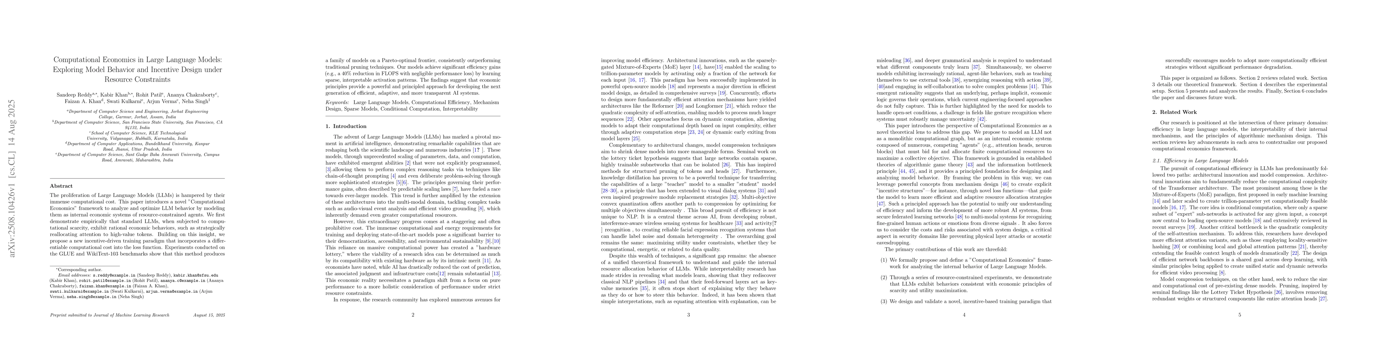 Thumbnail for Computational Economics in Large Language Models: Exploring Model
  Behavior and Incentive Design under Resource Constraints
