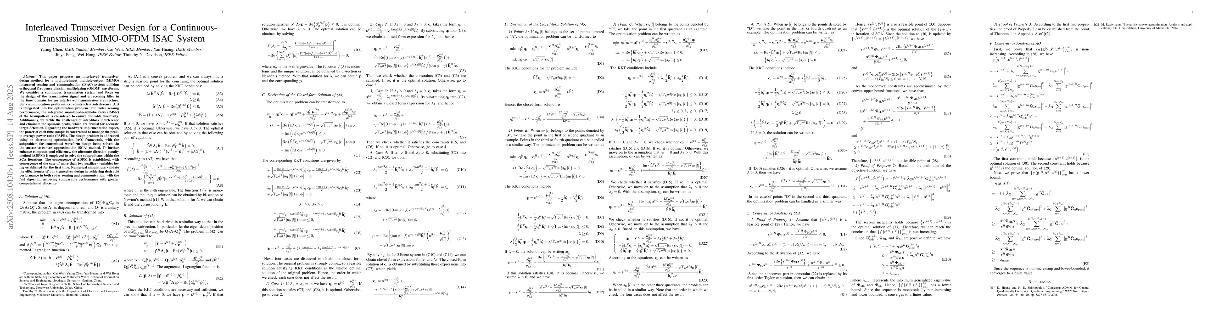 Thumbnail for Interleaved Transceiver Design for a Continuous- Transmission MIMO-OFDM
  ISAC System