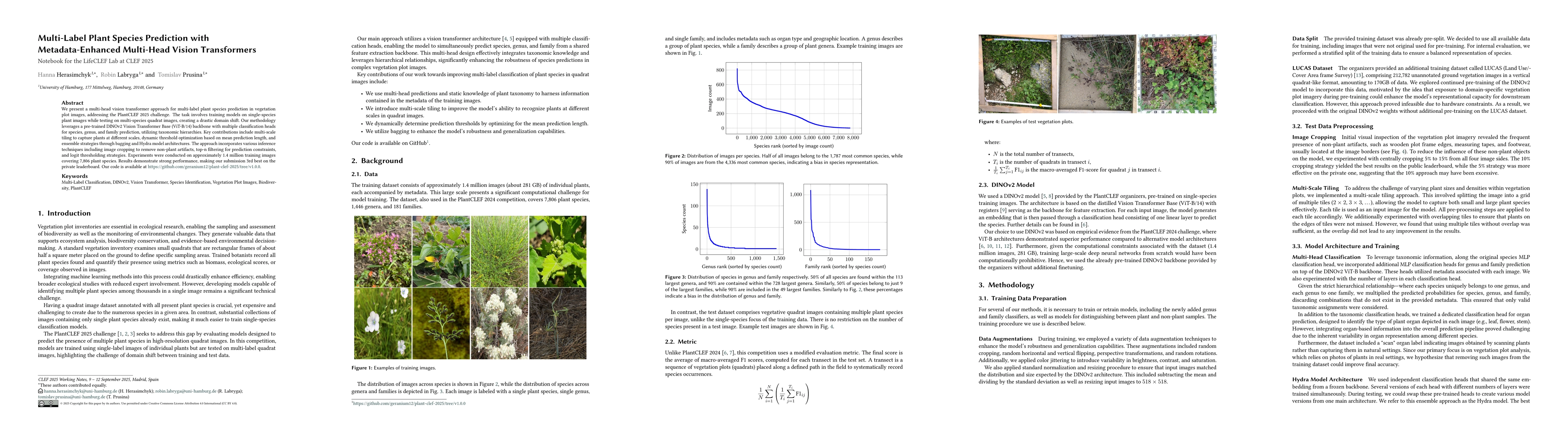 Thumbnail for Multi-Label Plant Species Prediction with Metadata-Enhanced Multi-Head
  Vision Transformers