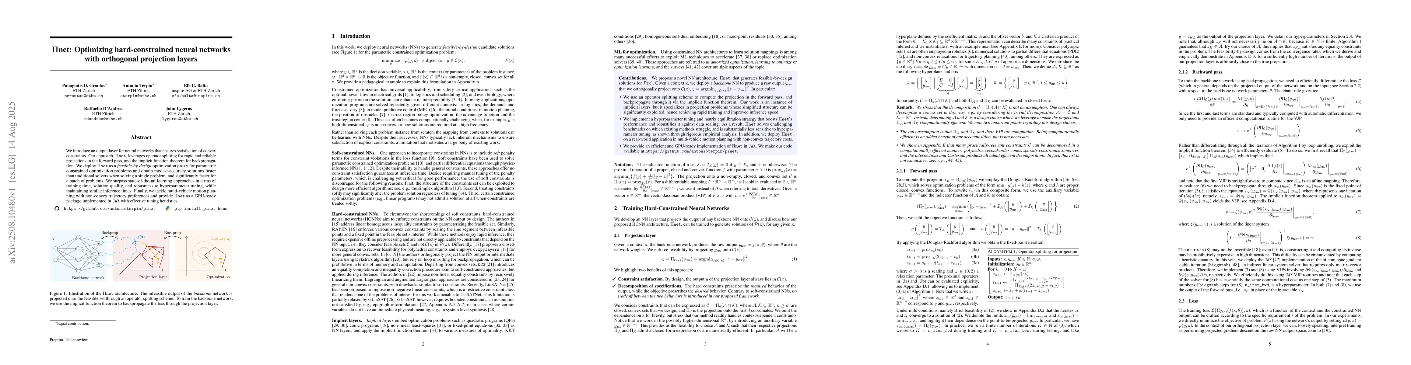 Thumbnail for Pinet: Optimizing hard-constrained neural networks with orthogonal
  projection layers