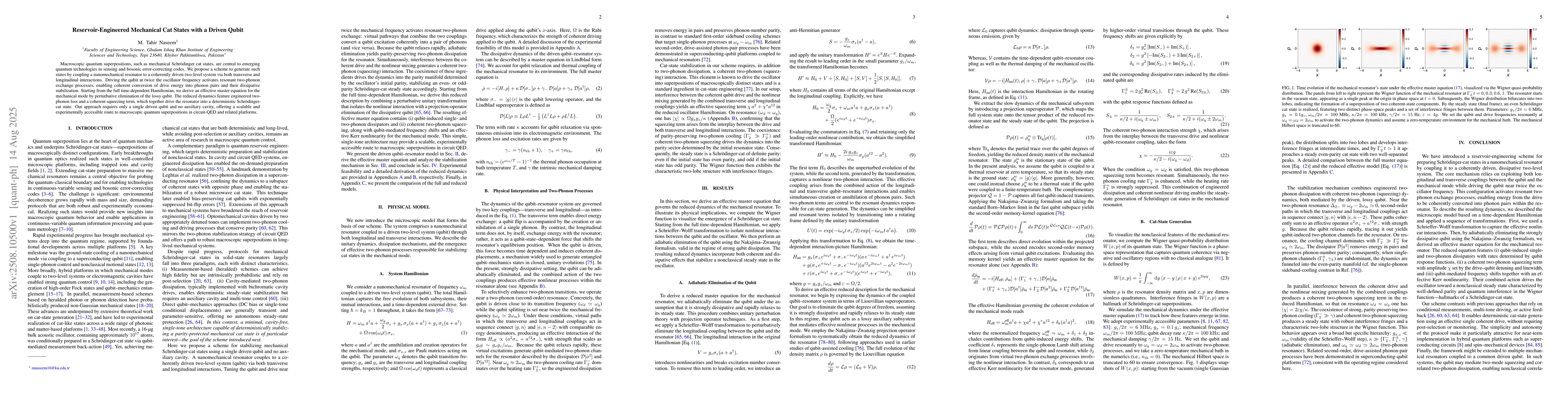 Thumbnail for Reservoir-Engineered Mechanical Cat States with a Driven Qubit