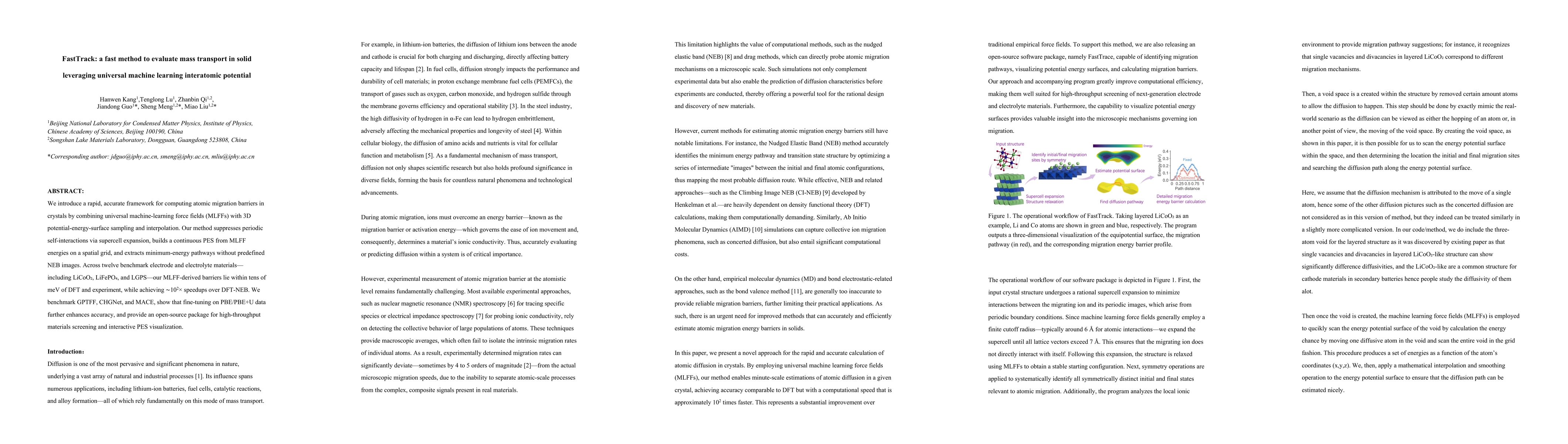 Thumbnail for FastTrack: a fast method to evaluate mass transport in solid leveraging
  universal machine learning interatomic potential