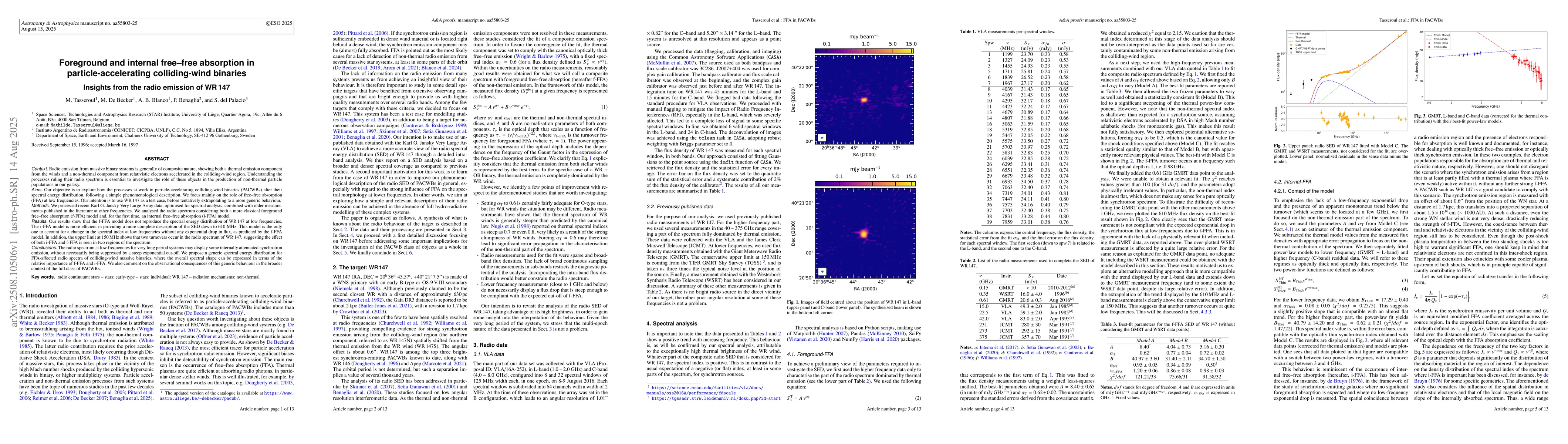 Thumbnail for Foreground and internal free-free absorption in particle-accelerating
  colliding-wind binaries : Insights from the radio emission of WR 147