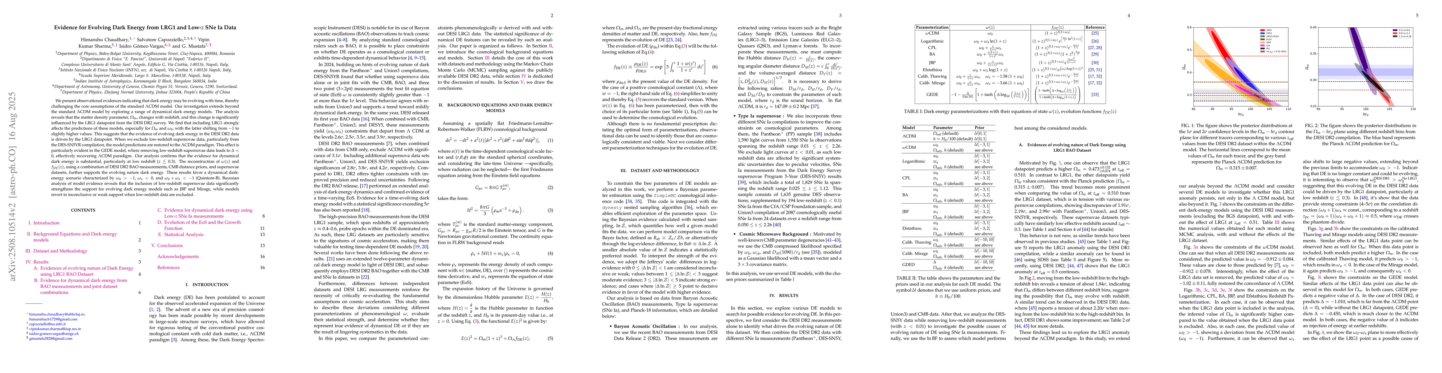 Thumbnail for Evidence for Evolving Dark Energy from LRG1 and Low-$z$ SNe Ia Data