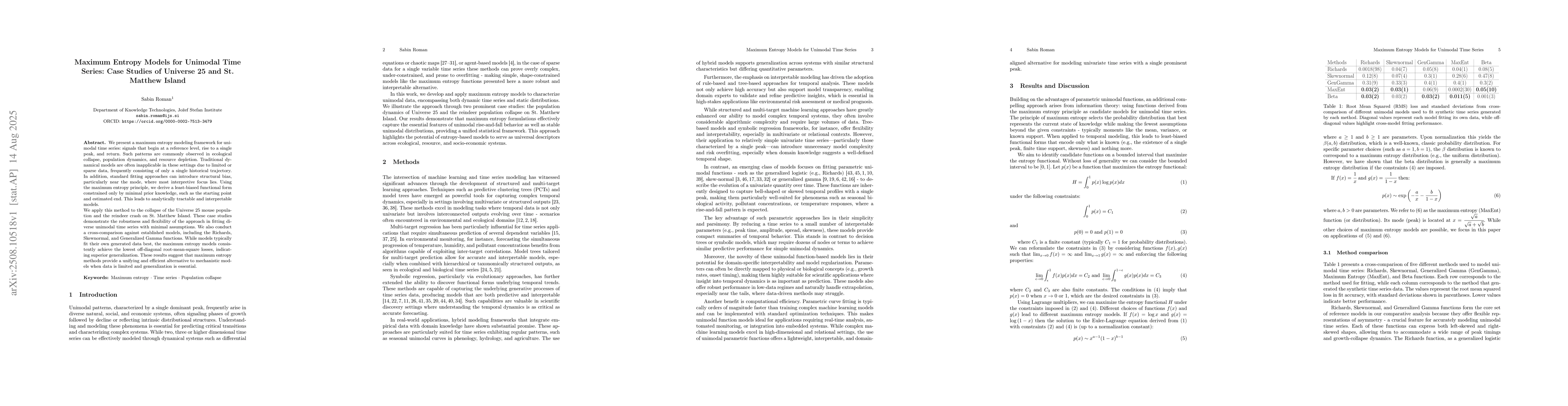 Thumbnail for Maximum Entropy Models for Unimodal Time Series: Case Studies of
  Universe 25 and St. Matthew Island