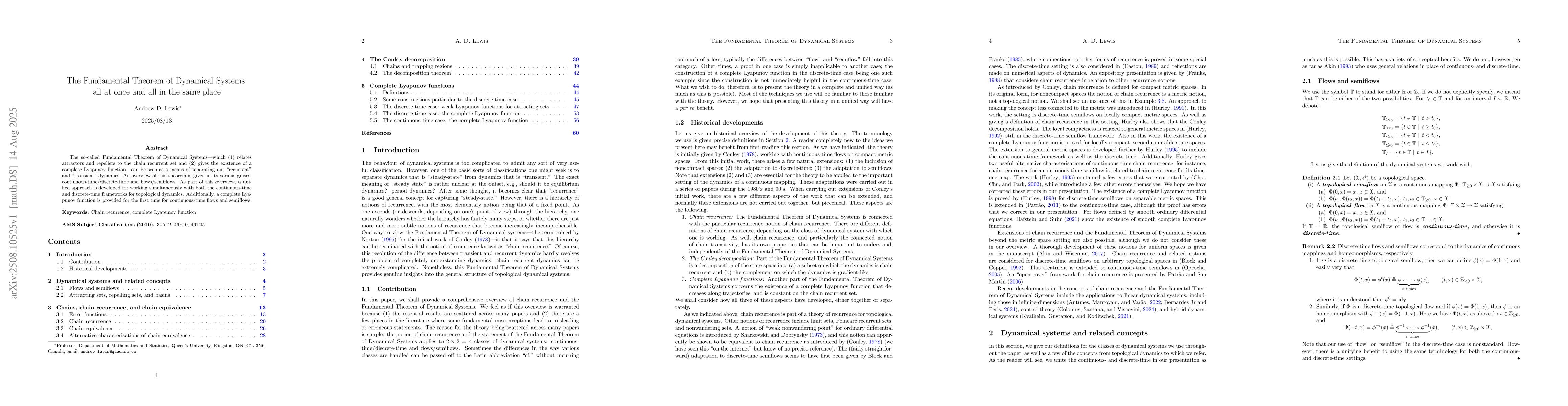 Thumbnail for The Fundamental Theorem of Dynamical Systems: all at once and all in the
  same place