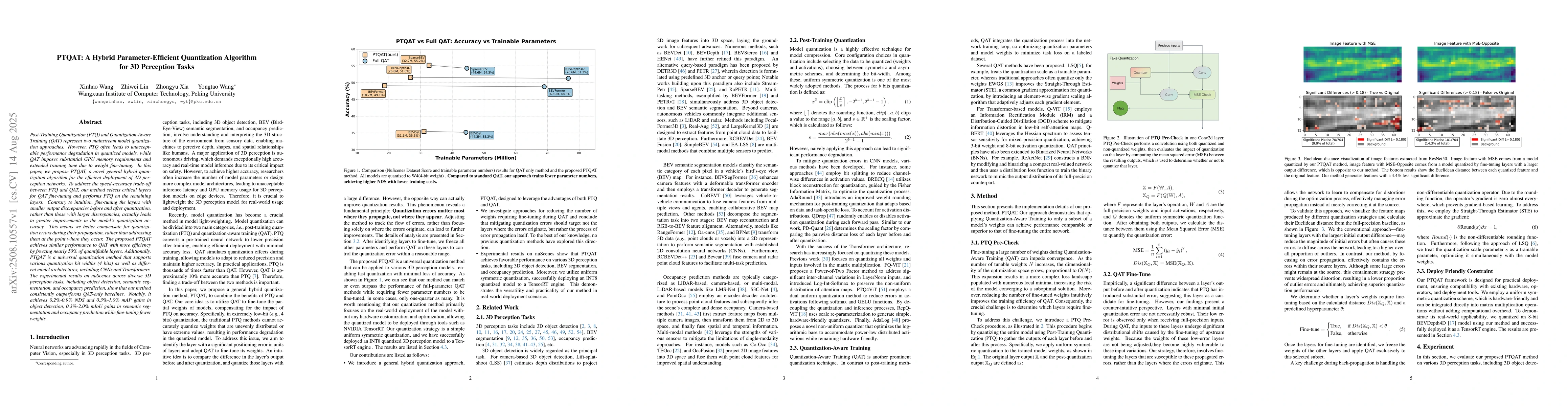 Thumbnail for PTQAT: A Hybrid Parameter-Efficient Quantization Algorithm for 3D
  Perception Tasks