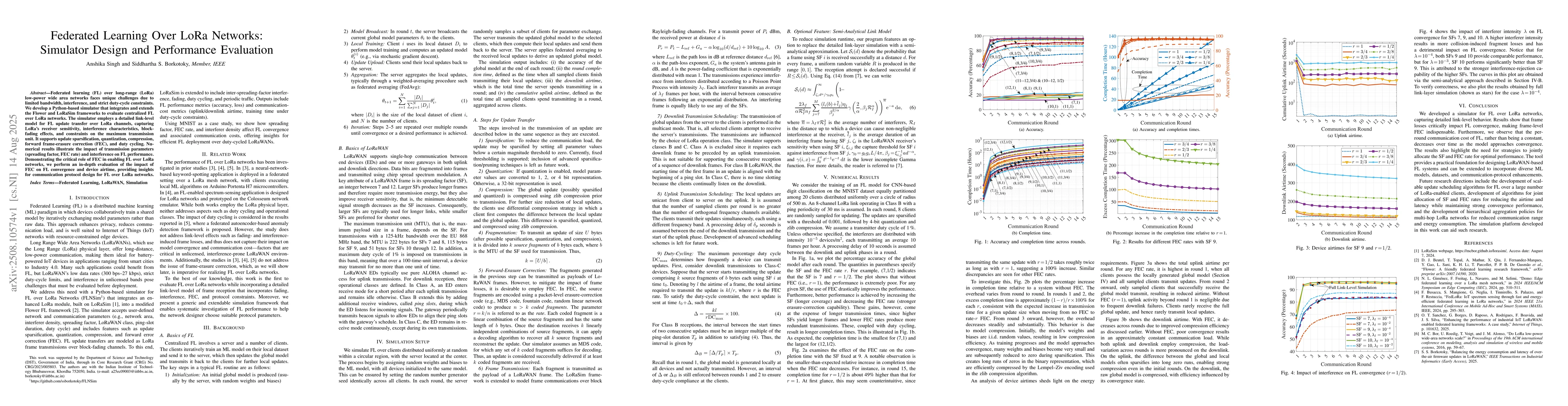 Thumbnail for Federated Learning Over LoRa Networks: Simulator Design and Performance
  Evaluation