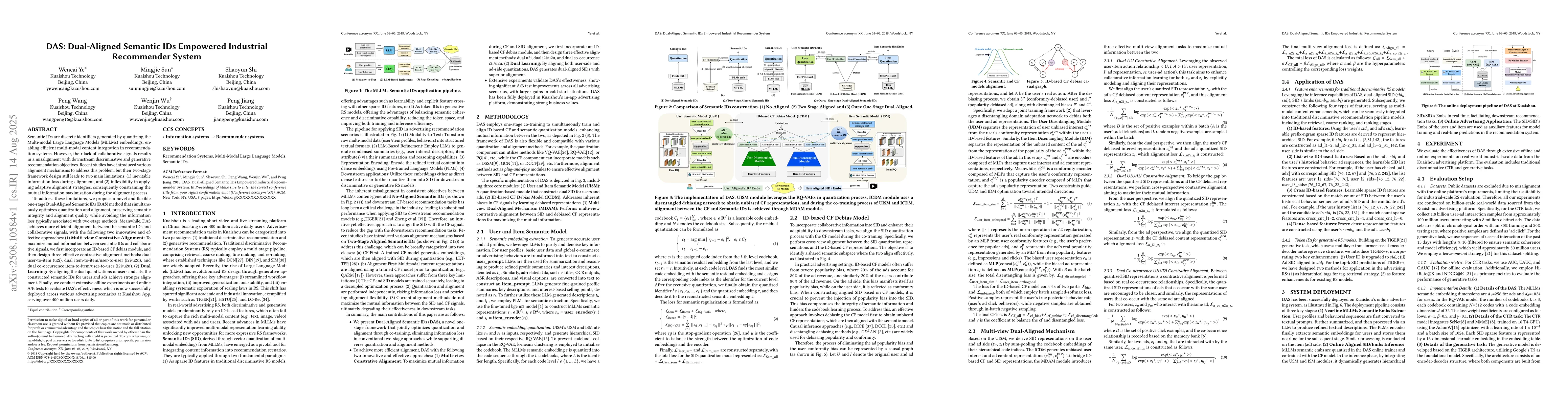 Thumbnail for DAS: Dual-Aligned Semantic IDs Empowered Industrial Recommender System