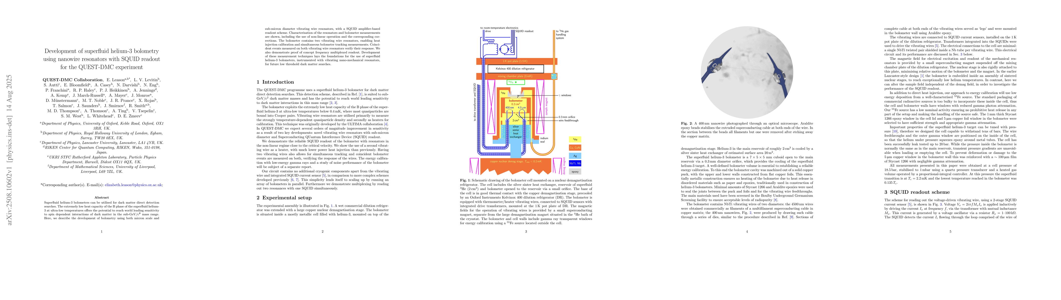 Thumbnail for Development of superfluid helium-3 bolometry using nanowire resonators
  with SQUID readout for the QUEST-DMC experiment