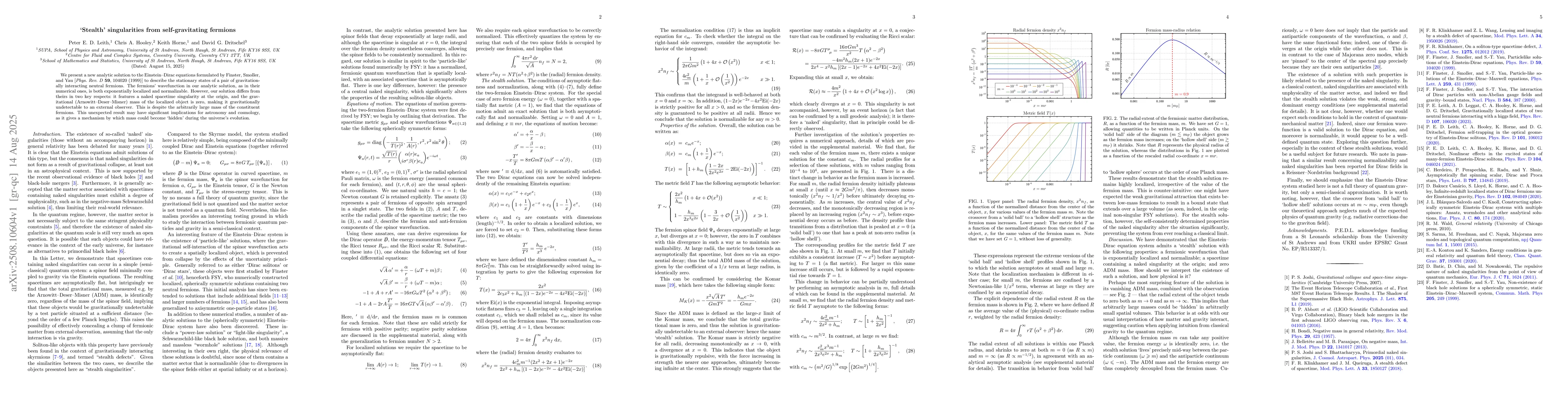 Thumbnail for 'Stealth' singularities from self-gravitating fermions