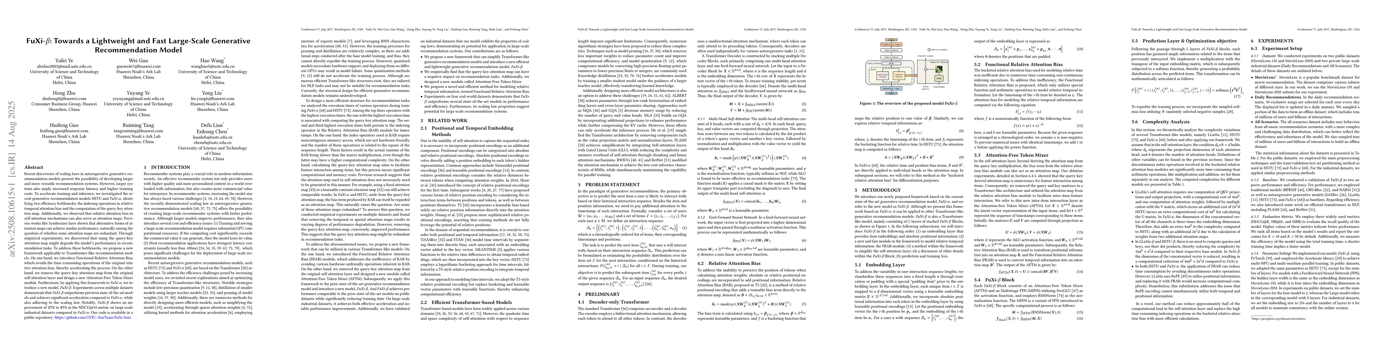 Thumbnail for FuXi-β: Towards a Lightweight and Fast Large-Scale Generative
  Recommendation Model