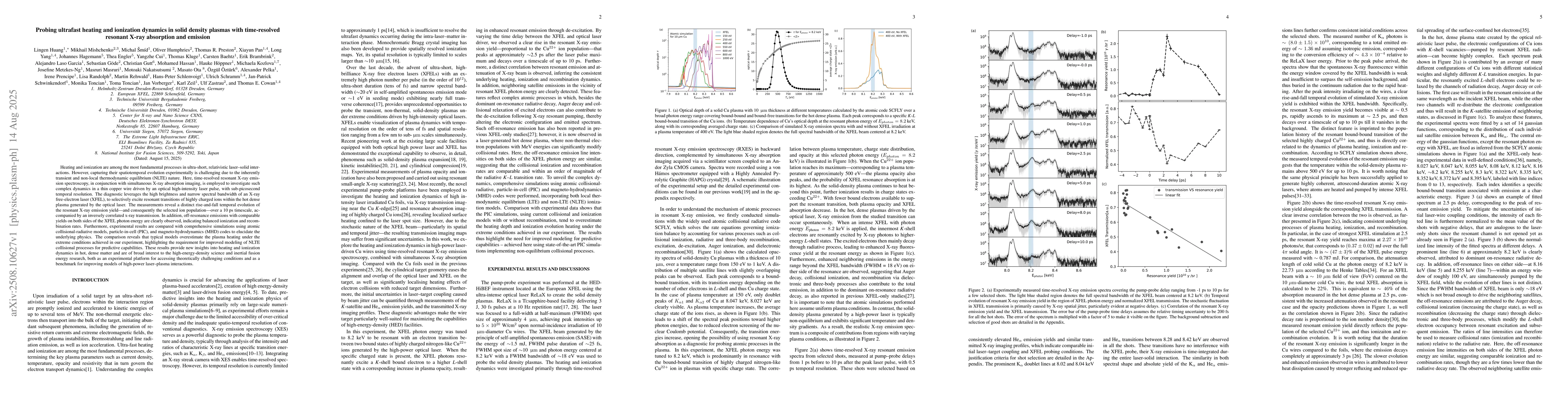 Thumbnail for Probing ultrafast heating and ionization dynamics in solid density
  plasmas with time-resolved resonant X-ray absorption and emission