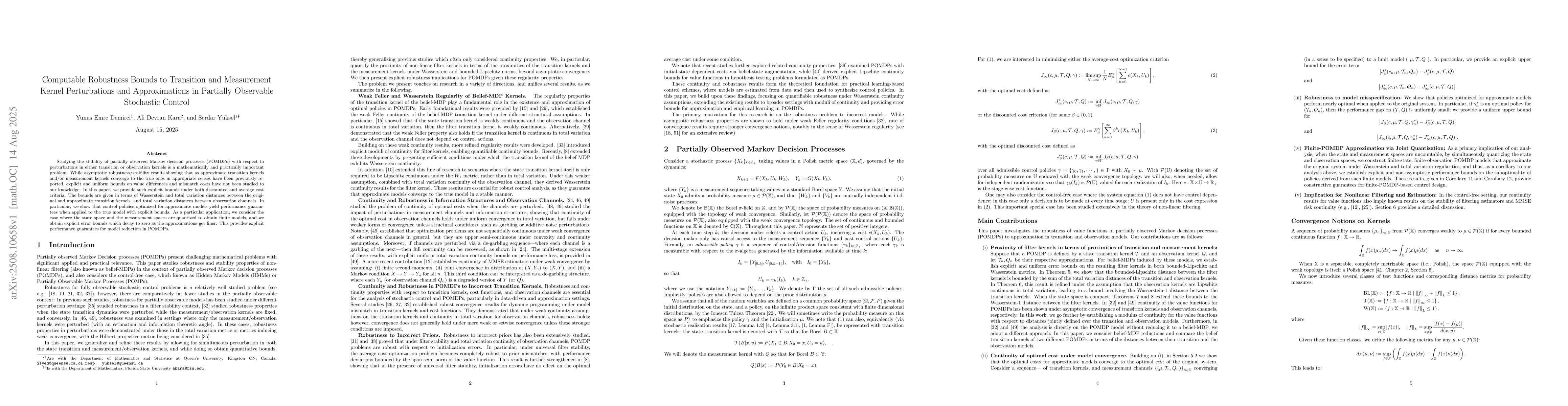 Thumbnail for Sensitivity of Filter Kernels and Robustness to Incorrect Transition and
  Measurement Kernel Perturbations in Partially Observable Stochastic Control