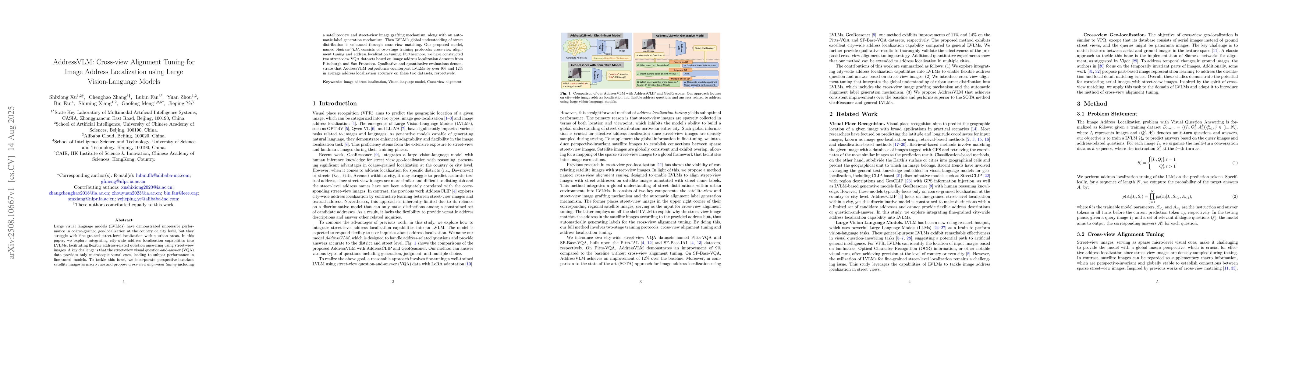 Thumbnail for AddressVLM: Cross-view Alignment Tuning for Image Address Localization
  using Large Vision-Language Models