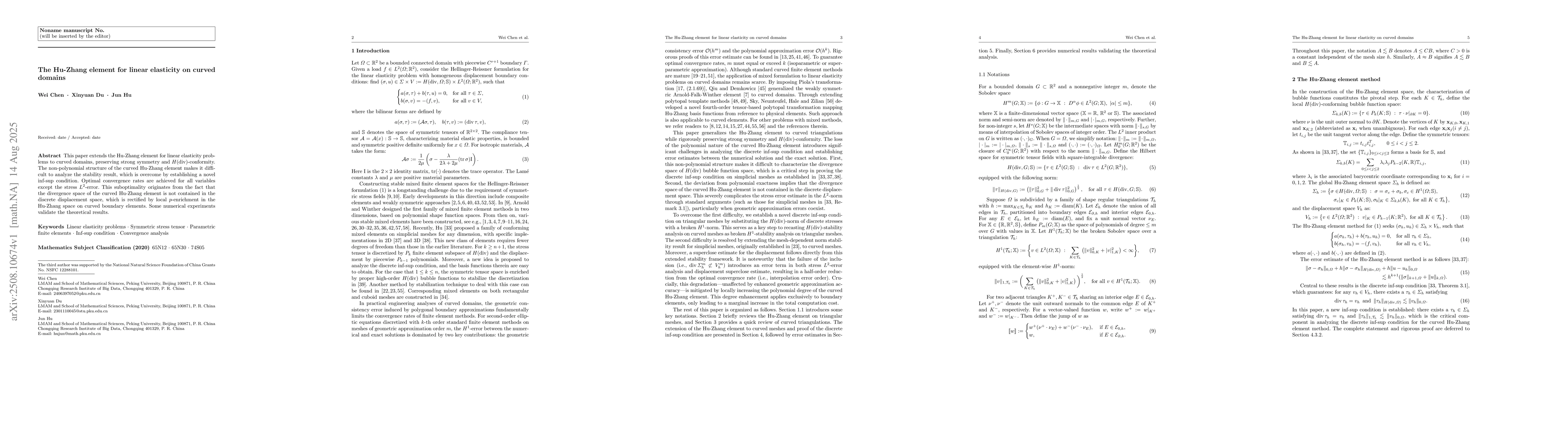 Thumbnail for The Hu-Zhang element for linear elasticity on curved domains