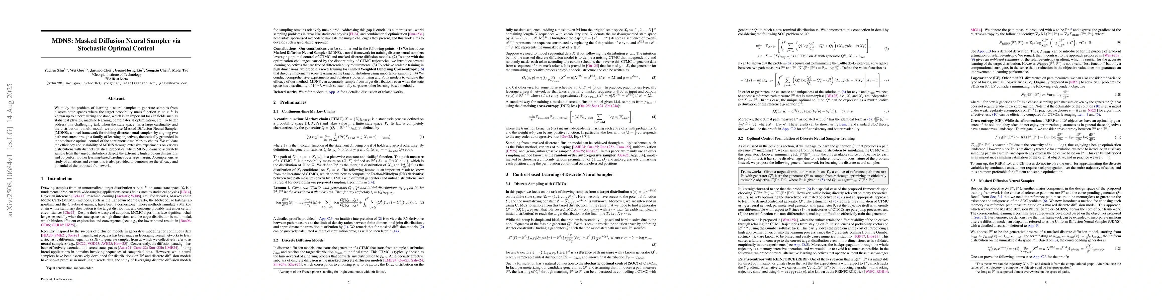 Thumbnail for MDNS: Masked Diffusion Neural Sampler via Stochastic Optimal Control