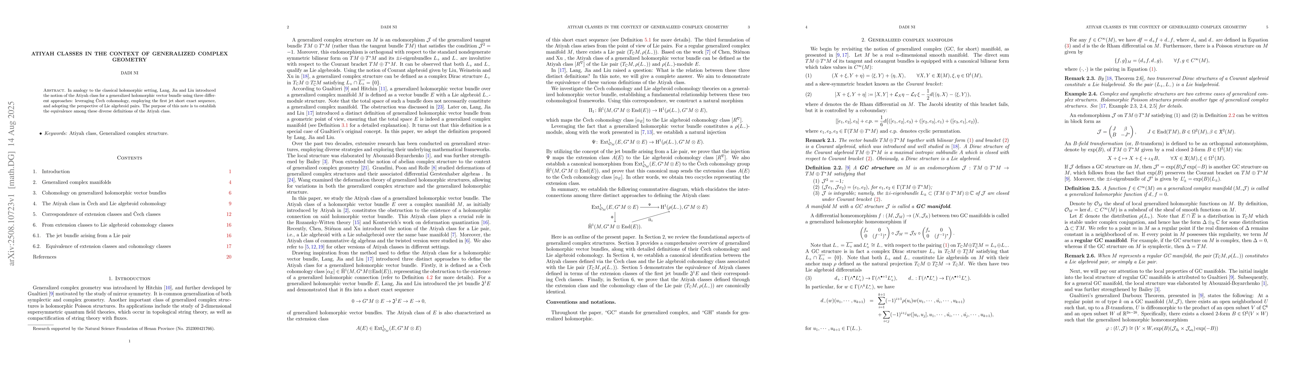 Thumbnail for Atiyah Classes in the Context of Generalized Complex Geometry
