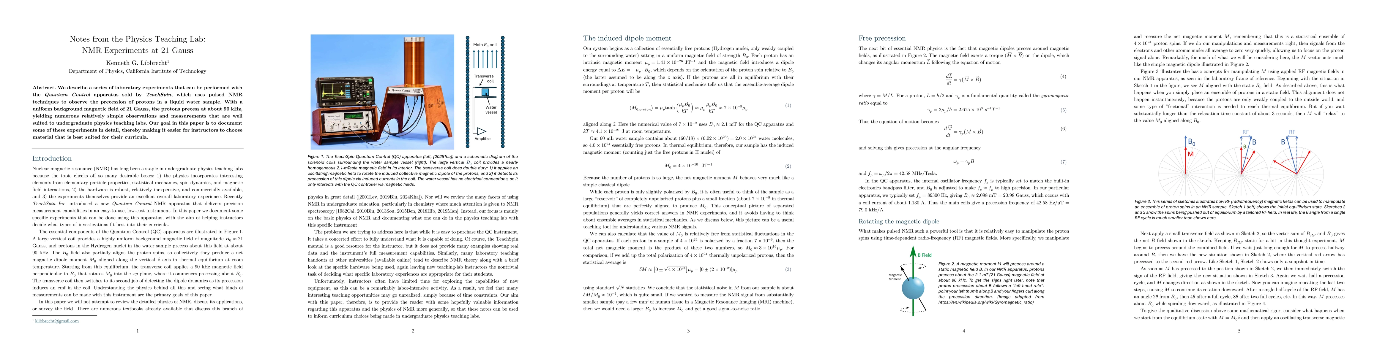 Thumbnail for Notes from the Physics Teaching Lab: NMR Experiments at 21 Gauss