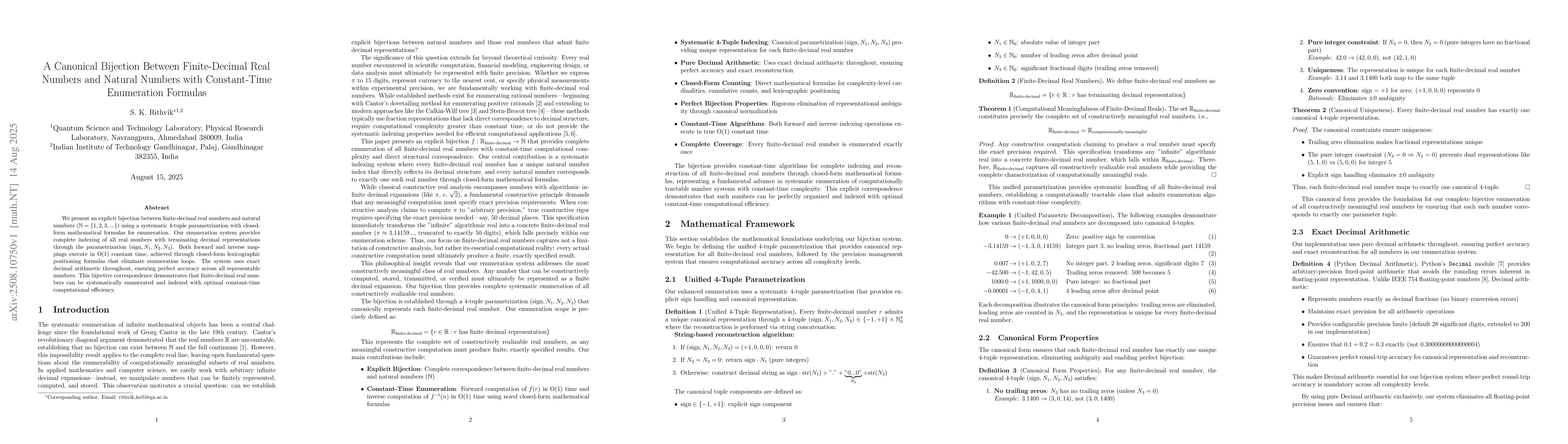 Thumbnail for A Canonical Bijection Between Finite-Decimal Real Numbers and Natural
  Numbers with Constant-Time Enumeration Formulas