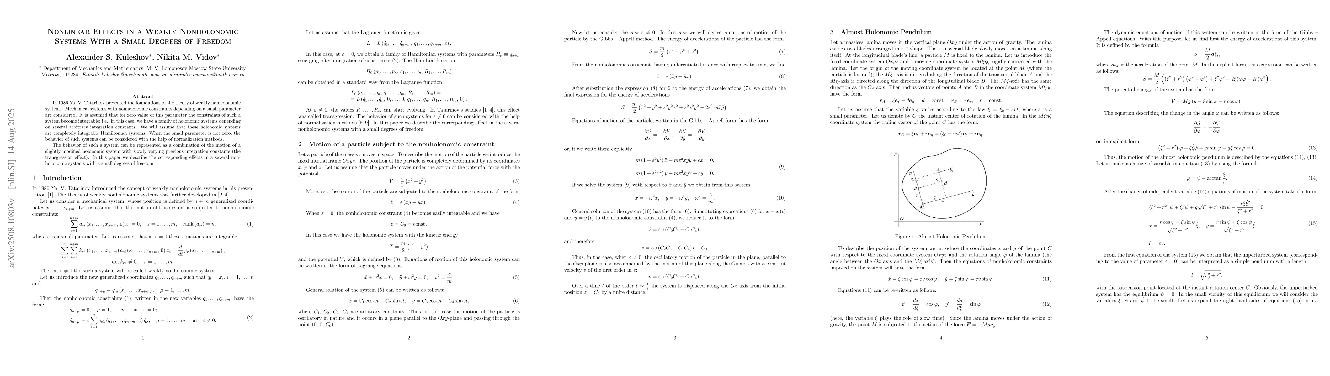 Thumbnail for Nonlinear Effects in a Weakly Nonholonomic Systems With a Small Degrees
  of Freedom