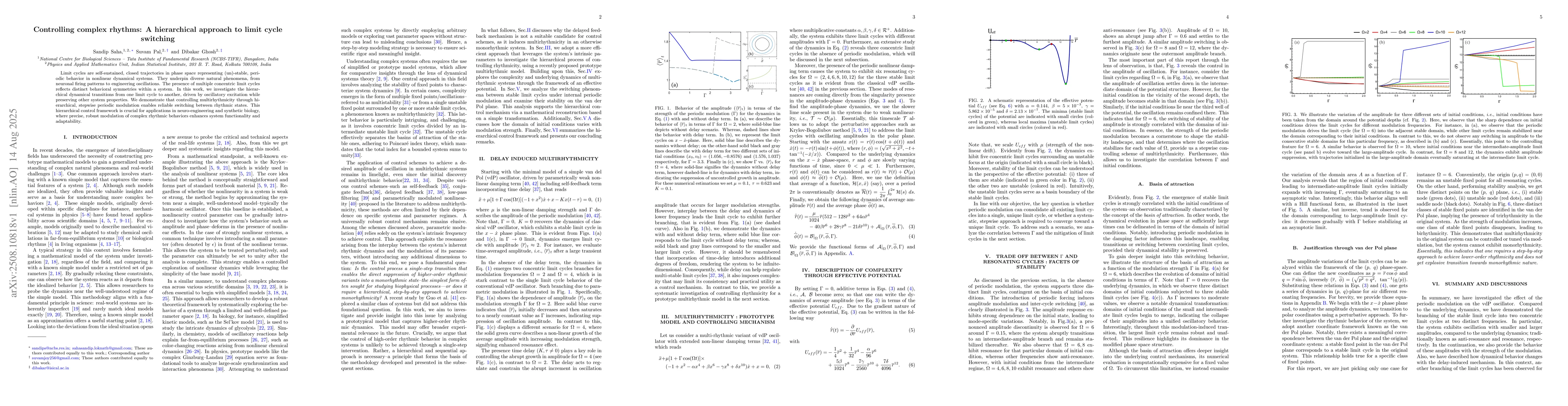 Thumbnail for Controlling complex rhythms: A hierarchical approach to limit cycle
  switching