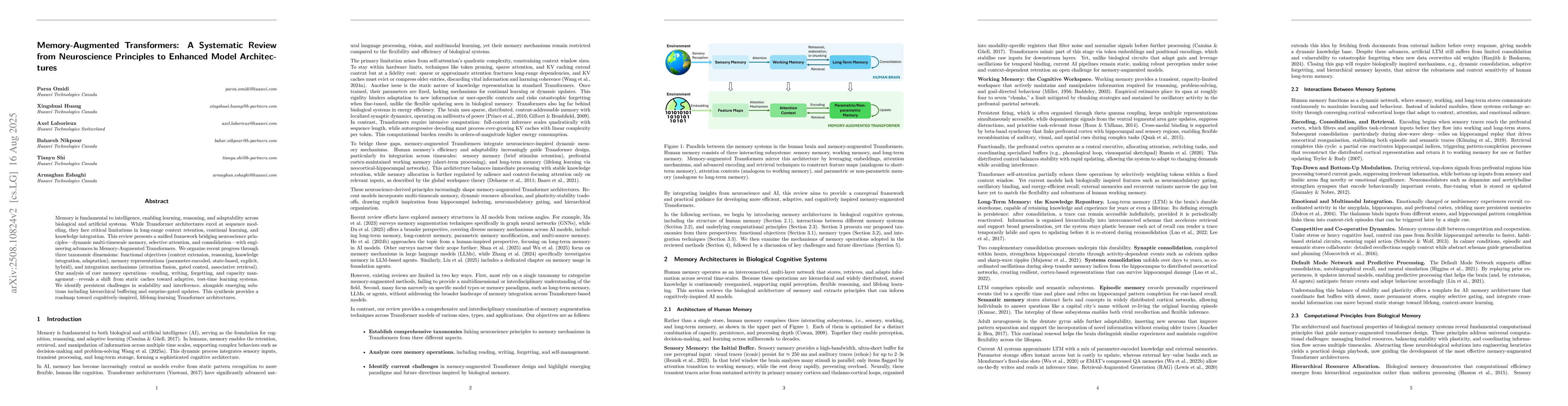 Thumbnail for Memory-Augmented Transformers: A Systematic Review from Neuroscience
  Principles to Enhanced Model Architectures