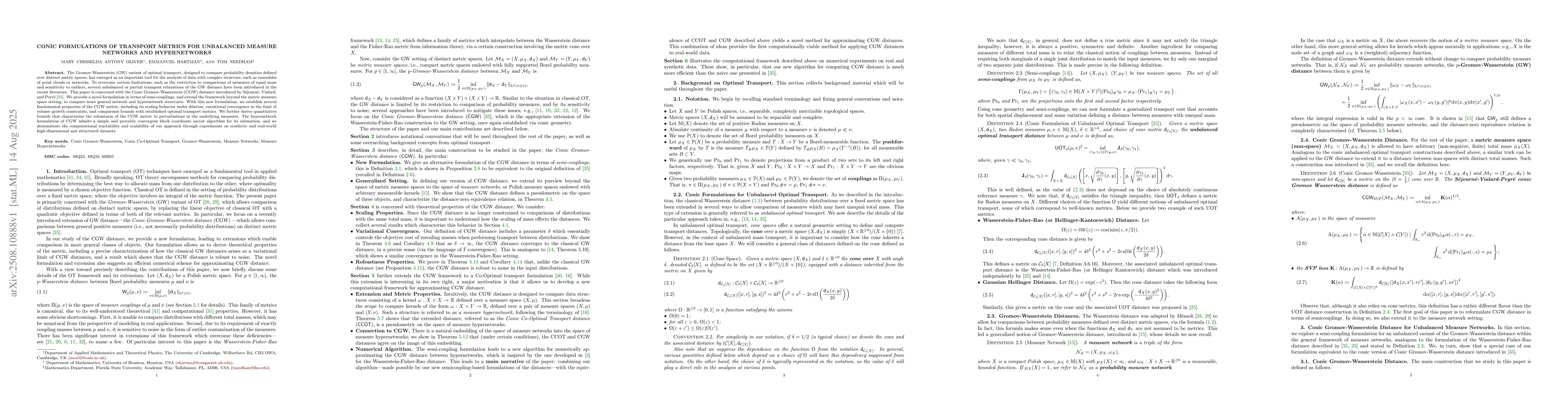 Thumbnail for Conic Formulations of Transport Metrics for Unbalanced Measure Networks
  and Hypernetworks