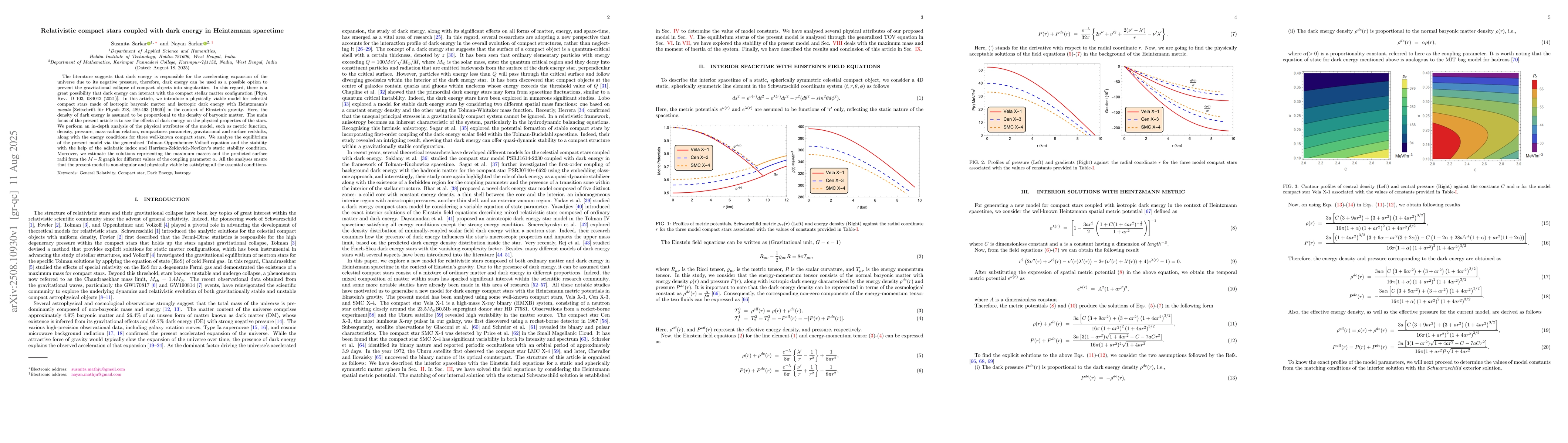 Thumbnail for Relativistic compact stars coupled with dark energy in Heintzmann
  spacetime