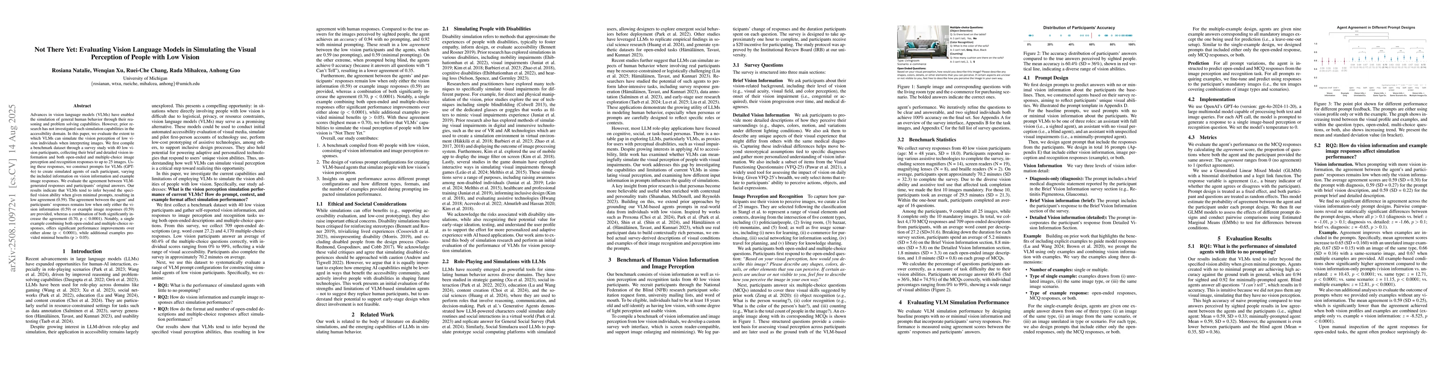 Thumbnail for Not There Yet: Evaluating Vision Language Models in Simulating the
  Visual Perception of People with Low Vision