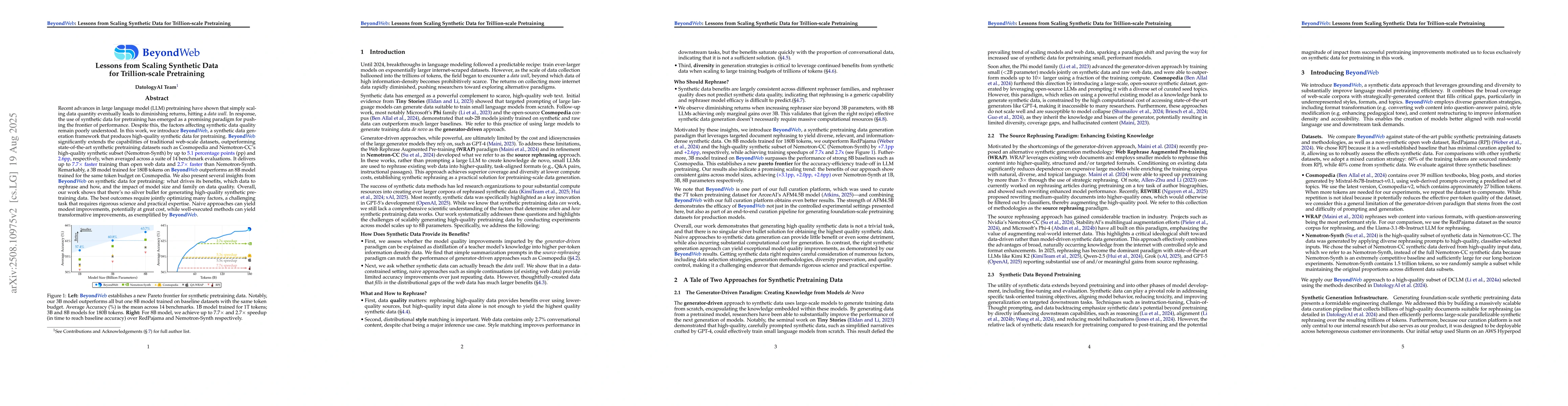 Thumbnail for BeyondWeb: Lessons from Scaling Synthetic Data for Trillion-scale
  Pretraining
