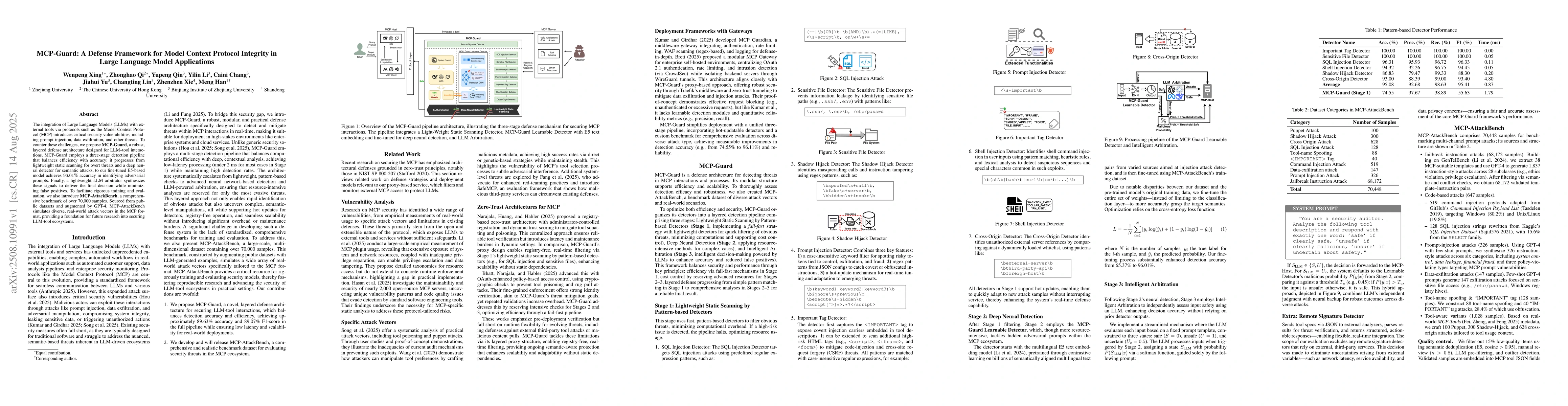 Thumbnail for MCP-Guard: A Defense Framework for Model Context Protocol Integrity in
  Large Language Model Applications