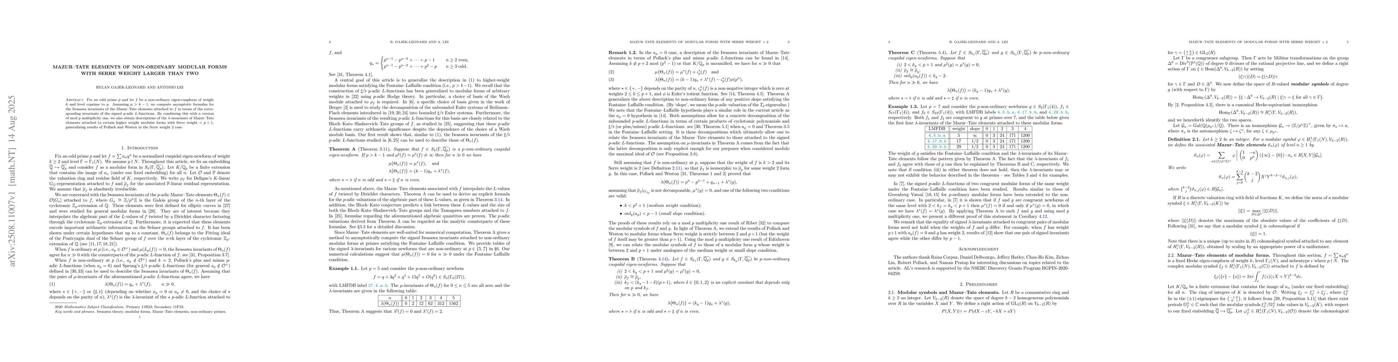 Thumbnail for Mazur-Tate elements of non-ordinary modular forms with Serre weight
  larger than two