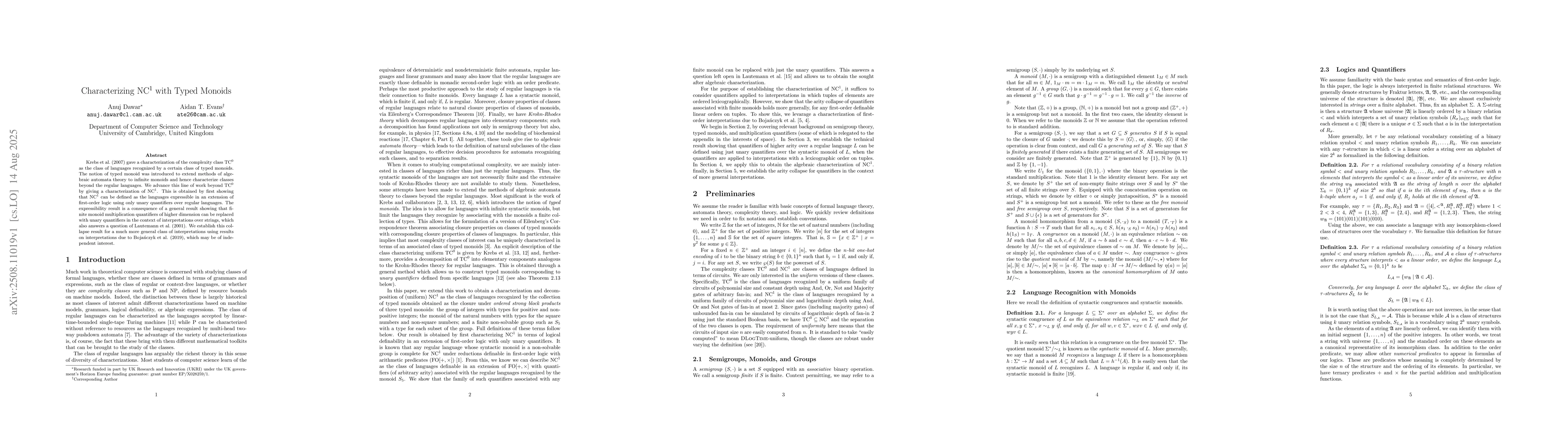 Thumbnail for Characterizing NC1 with Typed Monoids