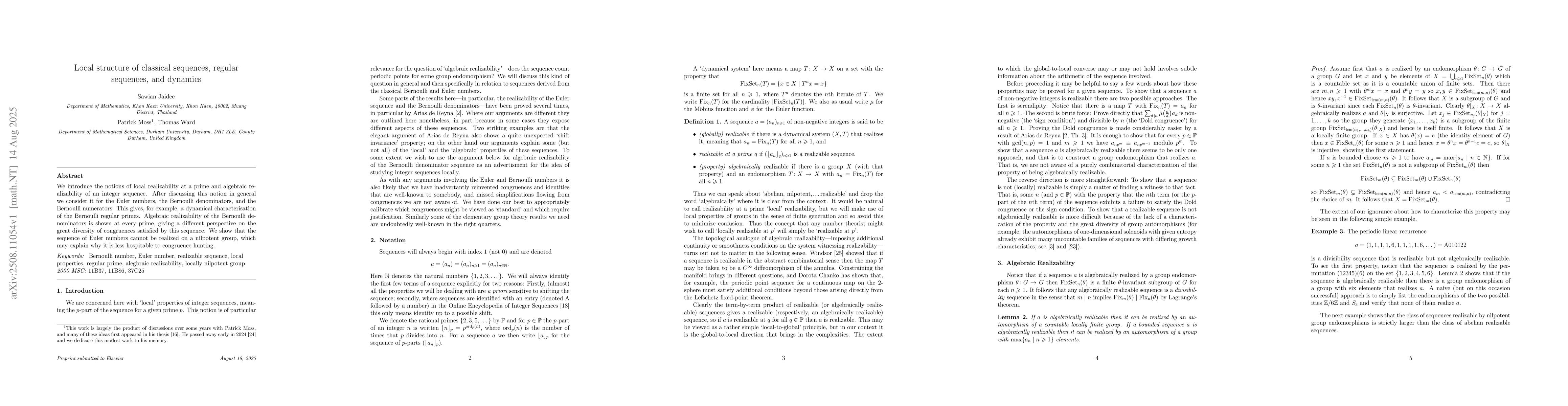Thumbnail for Local structure of classical sequences, regular sequences, and dynamics