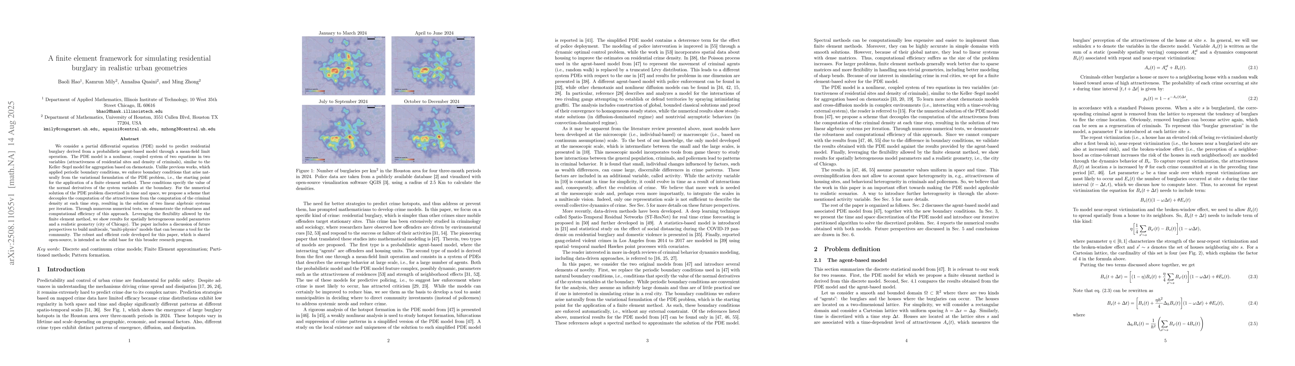 Thumbnail for A finite element framework for simulating residential burglary in
  realistic urban geometries