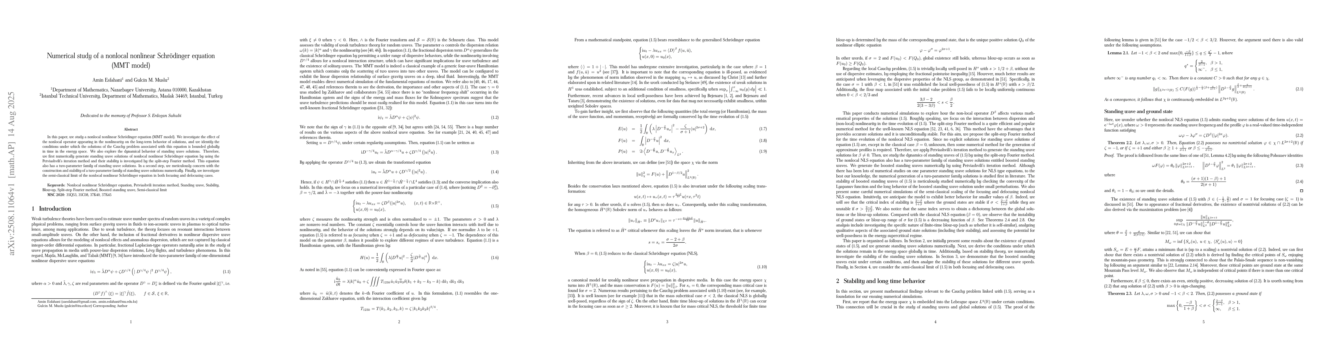 Thumbnail for Numerical study of a nonlocal nonlinear Schrödinger equation (MMT
  model)