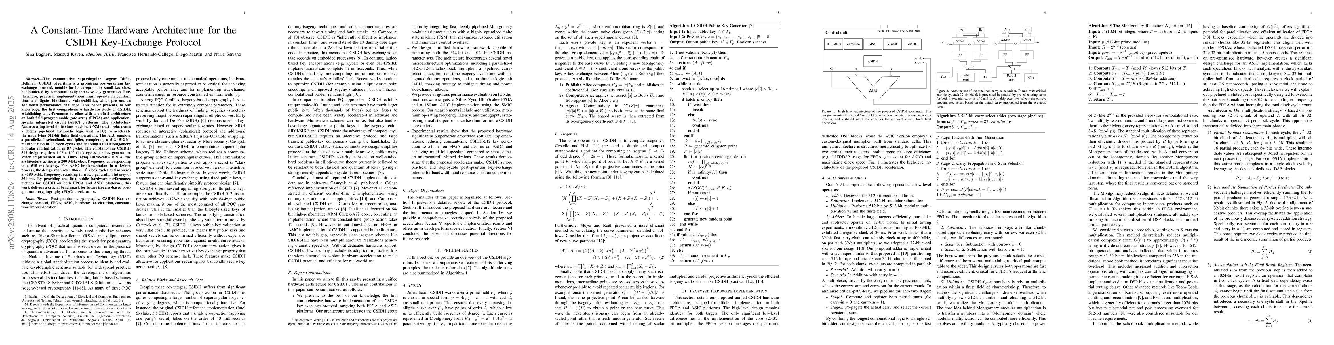 Thumbnail for A Constant-Time Hardware Architecture for the CSIDH Key-Exchange
  Protocol
