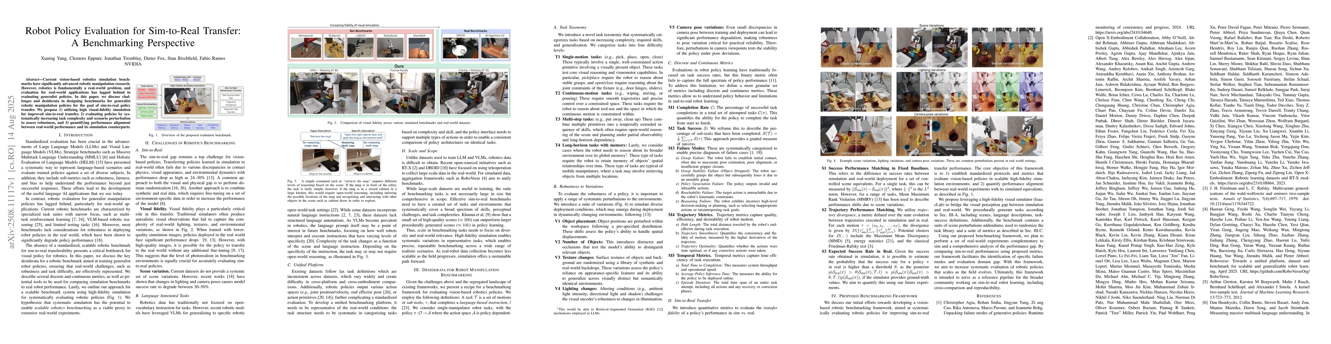 Thumbnail for Robot Policy Evaluation for Sim-to-Real Transfer: A Benchmarking
  Perspective