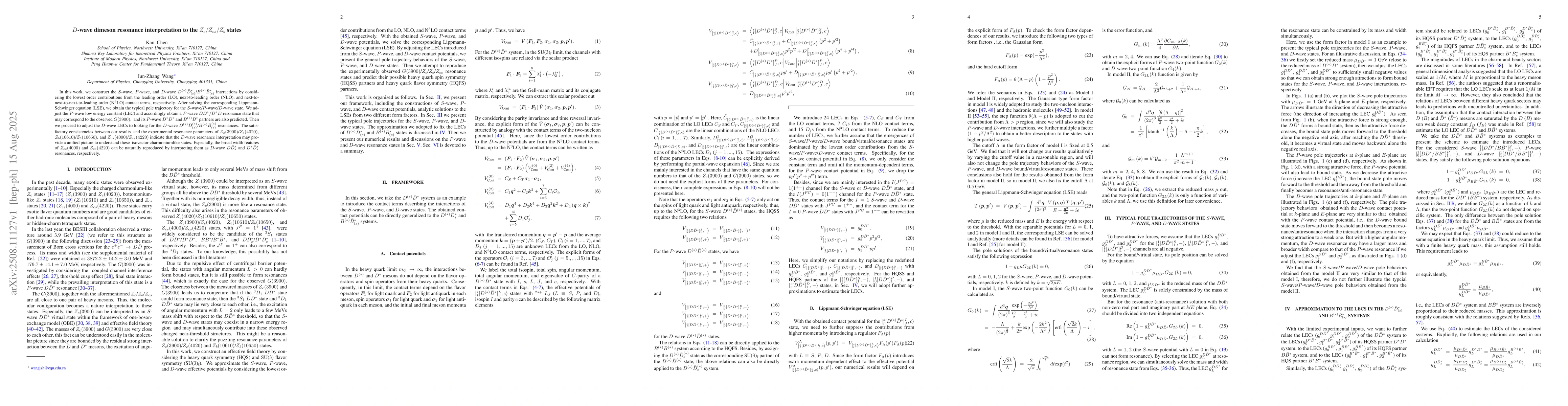 Thumbnail for $D$-wave dimeson resonance interpretation to the $Z_c/Z_{cs}/Z_b$ states